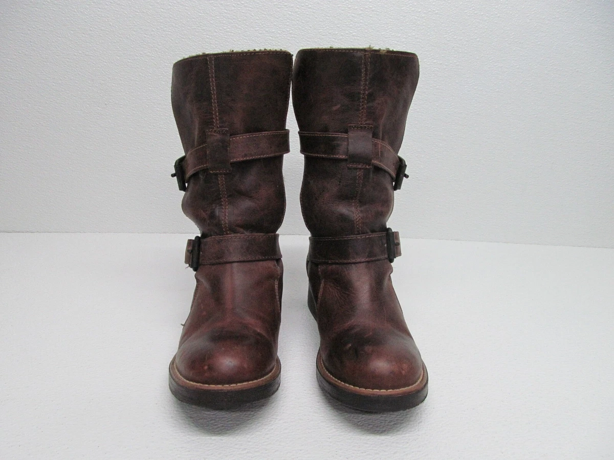 Steve Madden Caveat Brown Leather Fur Lined Buckle Moto Boot