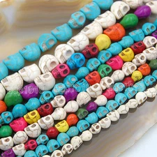 Howlite Turquoise Carved Skull Loose Spacer Beads 16“ Pick