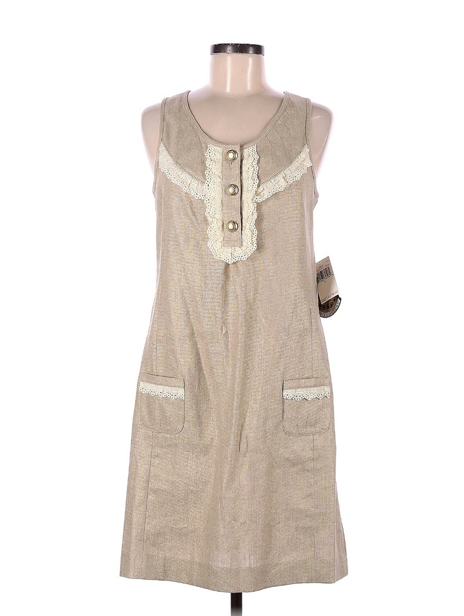 $278 NWT Juicy Couture LINEN COTTON Gold Metallic Mini Dress Sz 8 Lace Trim