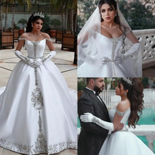 Satin Ball Gown Wedding Dresses Crystals Beaded Off Shoulder Formal Bridal Gowns