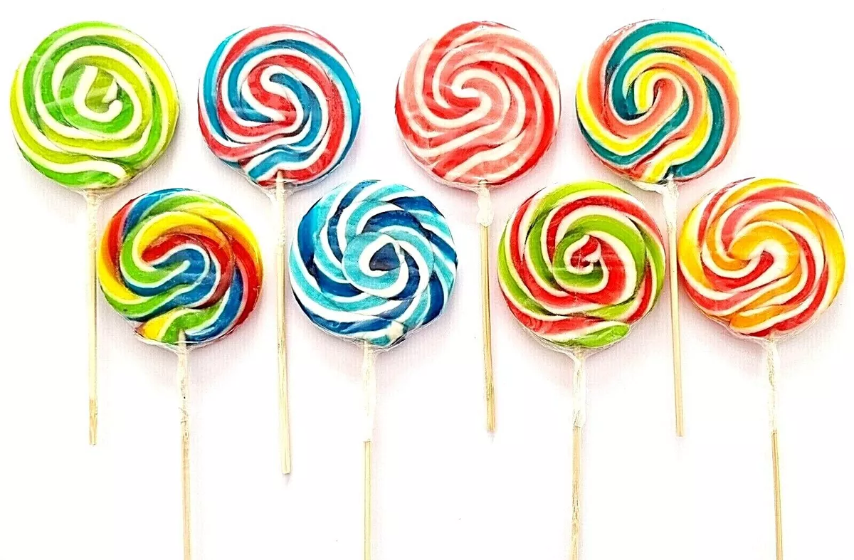 LOLLIPOPS 50 x 30g RAINBOW SWIRLY LOLLIES KIDS XMAS PARTY BAGS CAKE TOPPER  HALAL