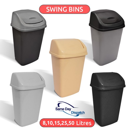 Plastic Swing Top Bin Heavy Duty Waste Rubbish Bins Office Home Kitchen