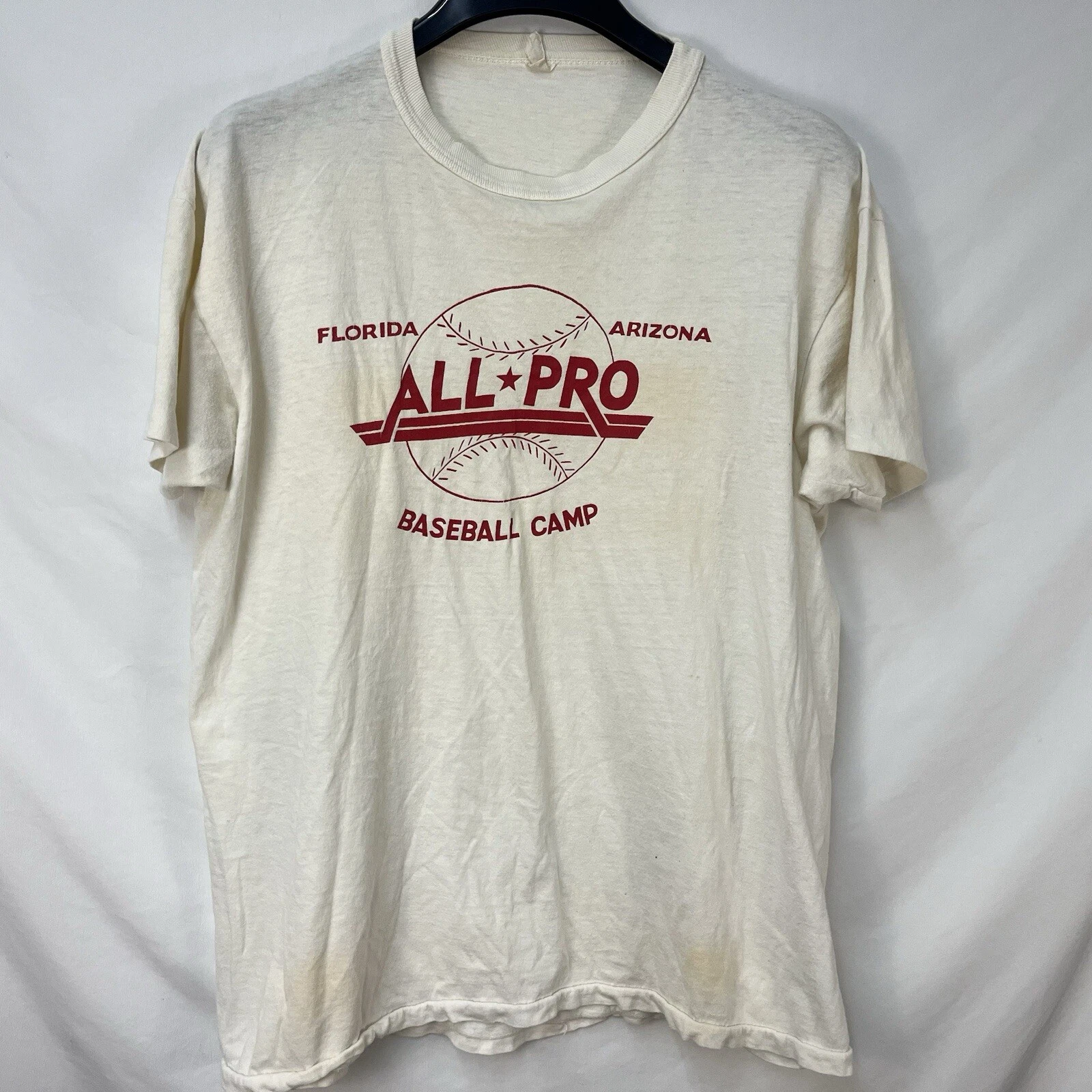 VINTAGE 70S FLORIDA ARIZONA ALL PRO BASEBALL CAMP T SHIRT SIZE M USA