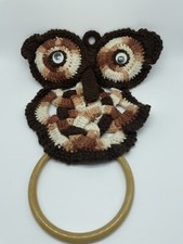 OWL Towel Holder for GOOD LUCK Brown Groovy Macrame Era 70  s Handcrafted