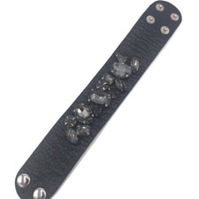 Black Leather Rhinestone Cuff Bracelet Bling Sparkle