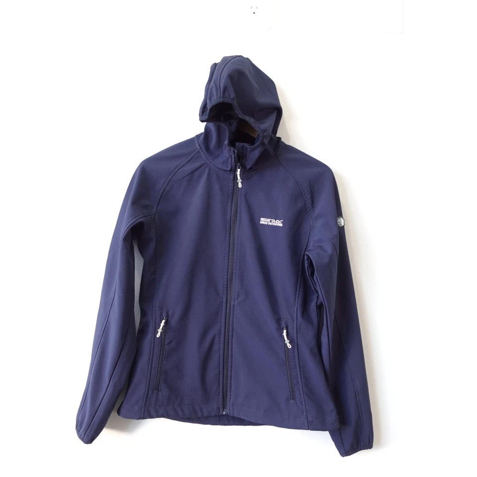 REGATTA Blue Hooded Jacket Women XS Soft Shell Zip Stretch Outdoor Trails Ared - Image 2 of 4