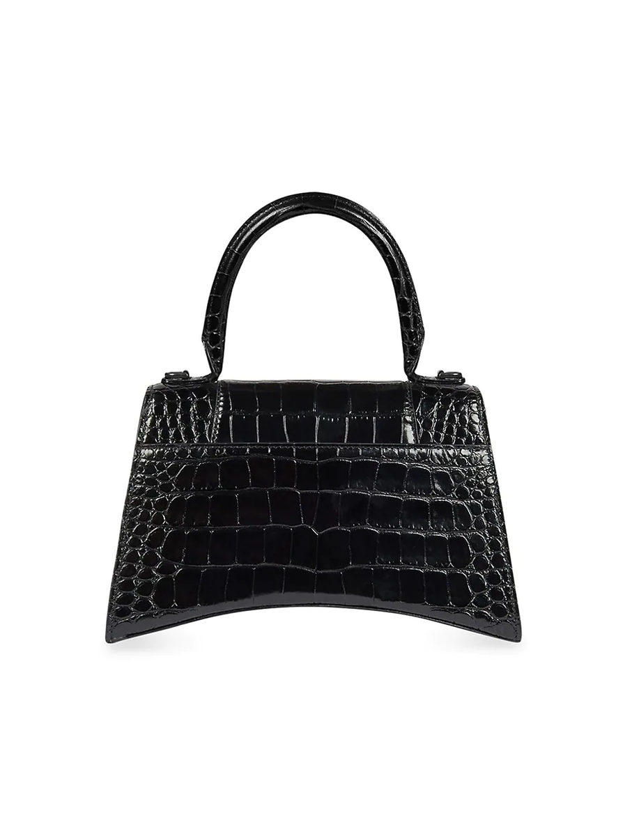 Balenciaga Women's Hourglass Small Bag Crocodile Embossed Black