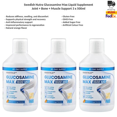 Swedish Nutra Glucosamine Max 1600mg Flüssig für Gelenke & Knorpel 3x500ml