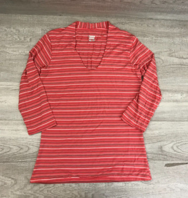 Columbia Womens Medium Long Sleeve T Shirt Coral Striped