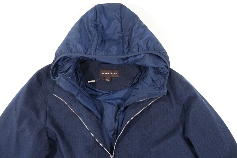 MICHAEL KORS HERRINGBONE NAVY BLUE LARGE DOUBLE LAYER HOODED JACKET MENS NWT NEW - Image 3 of 4