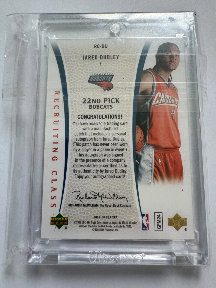 Parche de novato Jared Dudley 2007-08 UD SP auténtico clase de reclutamiento automático RC #/15 Foto 2 de 2