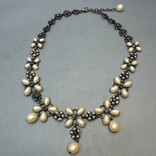VTG Gothic Victorian Revival Faux Pearl Cabochon Rhinestone Wedding Necklace