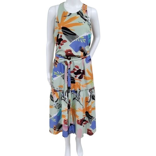 Slate & Willow Geometric Tiered Boho Whimsy Retro A-Line Dress Sage Green US 2 - Picture 6 of 17