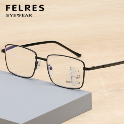 Men Metal Clear Progressive Reading Glasses Square Anti Blue Light Glasses New