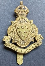 WW1 Sussex Yeomanry Brass Cap Badge Pin Original