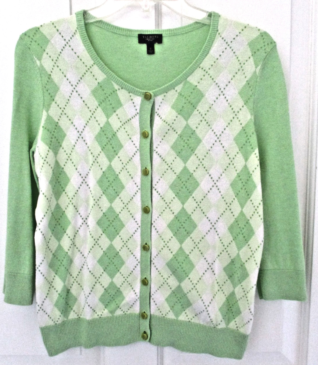 EUC, Talbots Green Argyle Pattern Button-Up Cardi… - image 1