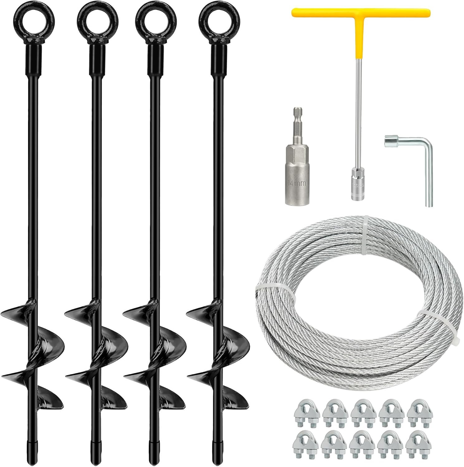 4 Pack 18" Heavy Duty Ground Anchors Shed Anchor Kit with 3/16" Galvanized Cable