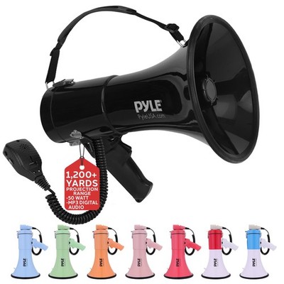Pyle 50W Megaphone Bullhorn - Portable, Auto Siren & Adjustable Volume (Black)