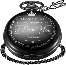 Personalized Pocket Watch with Chain, Engraved To My Son I Love You Used for