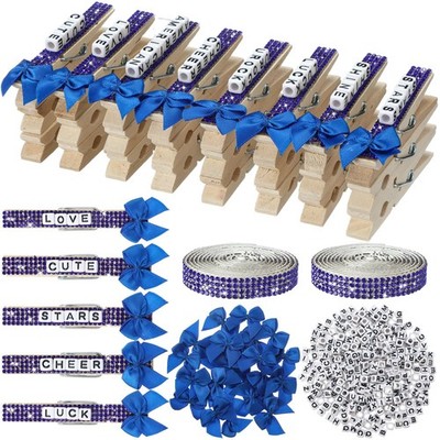24 Set Cheer Pins Spirit Clips Kit Include Wooden Clothes Pin Mini Bows Adhes...