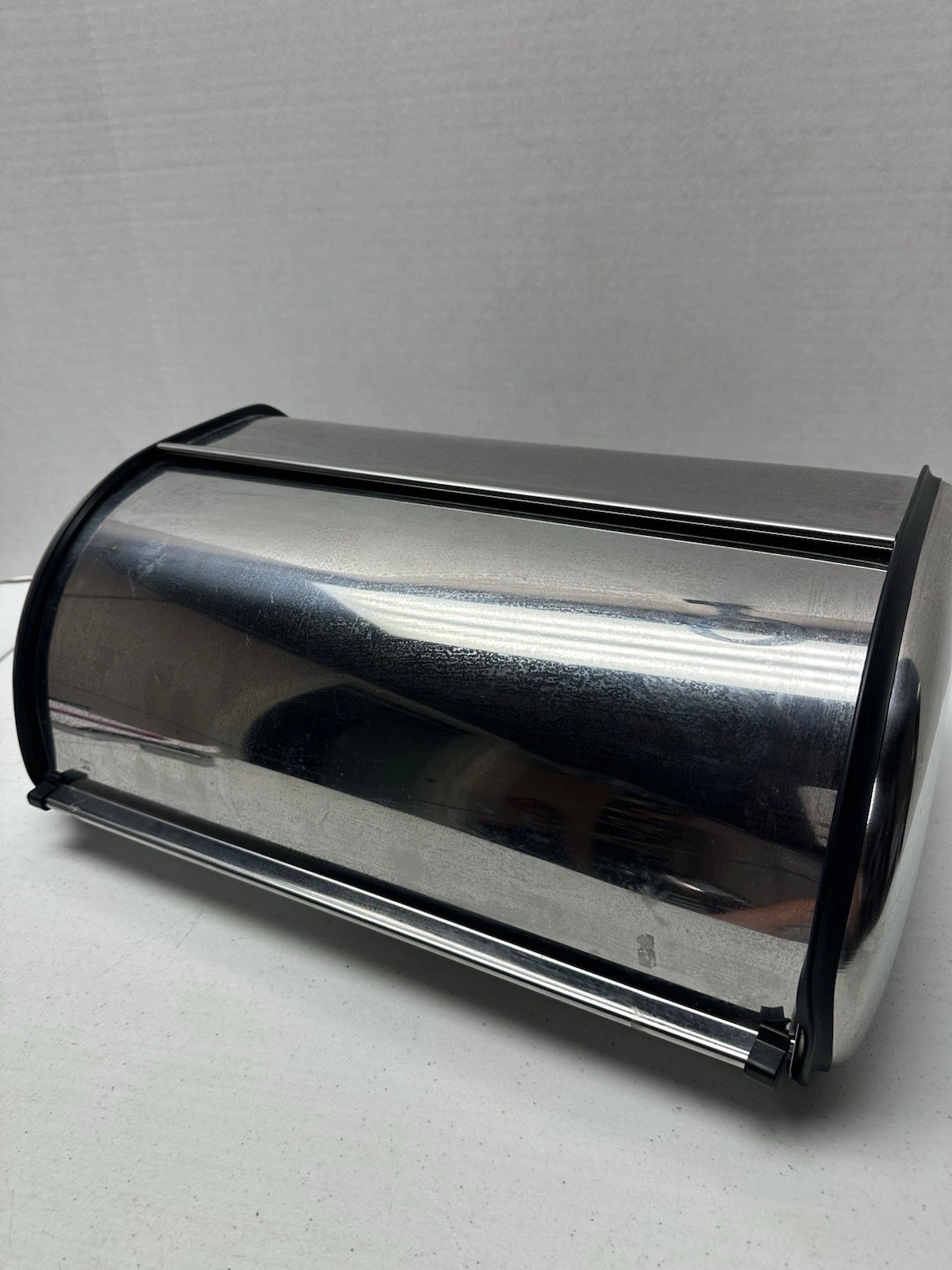 Vtg MCM Silver Metal Bread Box Chrome 16.5"Lx7"Tx10.5"W Roll Top