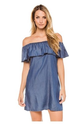 Tommy Bahama Chambray Coverup Dress Size Small Off The Shoulders Neutral Coastal