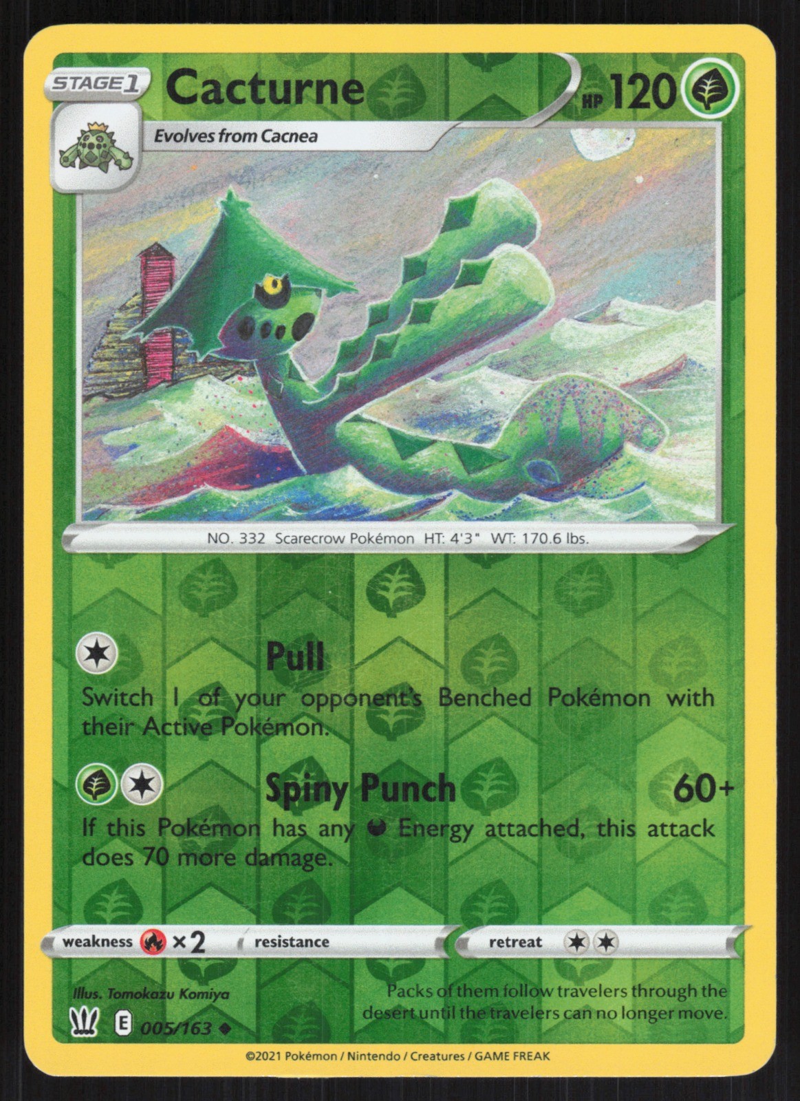 Cacturne Reverse Holo 005/163 LP SWSH05: Battle Styles Pokemon Card