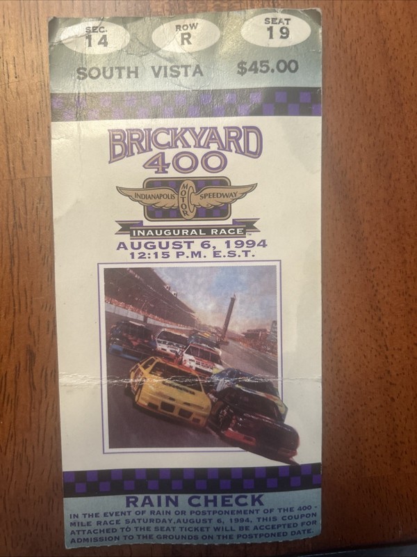 1994 Brickyard 400 Ticket Stub Inaugural Race Racing Indianapolis IMS - Seat 14