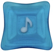 Art Glass Trinket Dish Blue With White Musical Note 2.5” Signed By Artist