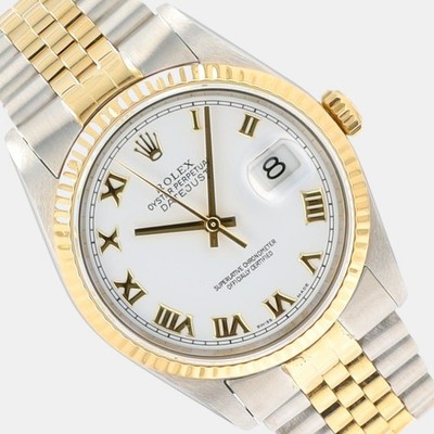 Rolex Datejust 16233 36mm White Roman Numeral 18KY Gold Steel Automatic Watch