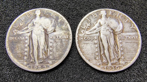 1929-1930 Standing Liberty Quarters 25C- 90% Silver - VG-F Cond. - Philadelphia