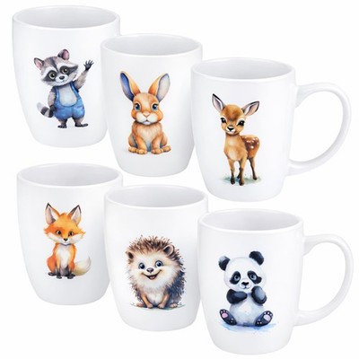6 Kaffeetassen Kinder Tassen Kaffeebecher Kaffeetasse Tiere Tiermotiv 300ml