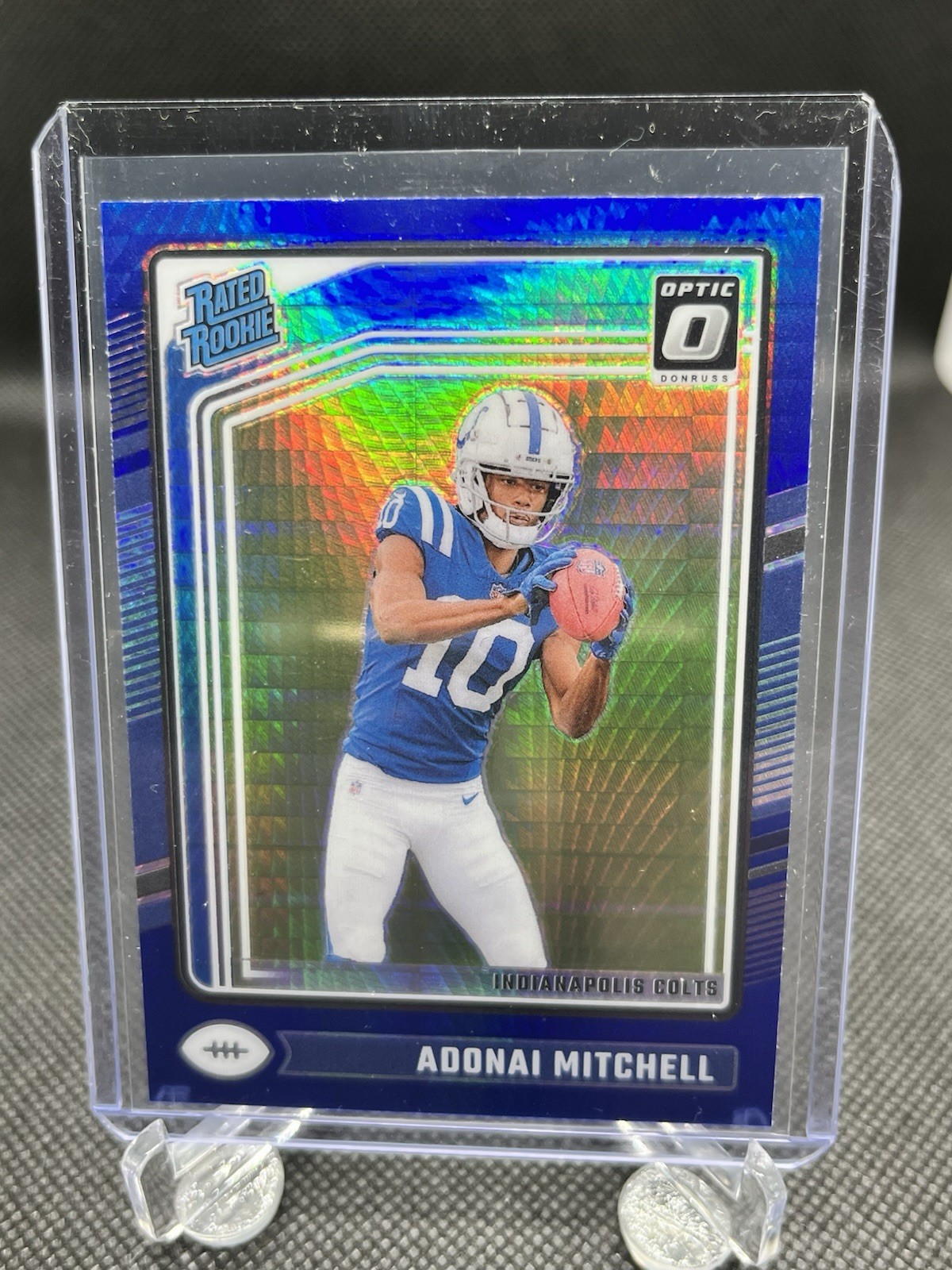 2024 Panini Donruss Optic #203 Rated Rookie Adonai Mitchell Blue Hyper (RC) Colt