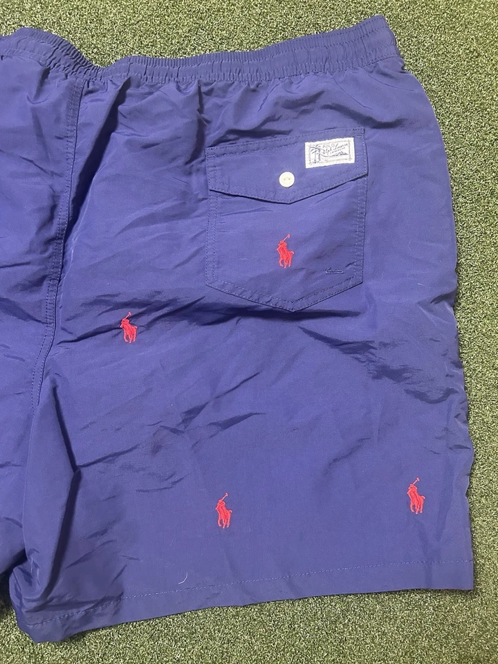 Hombre Polo Ralph Lauren Bañador Poni Azul Marino Rojo 3xB Grande y Alto Piscina Corto Foto 4 de 4