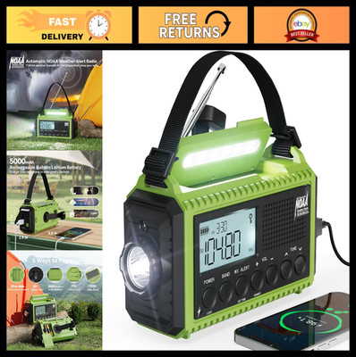 5000 NOAA Weather Emergency Radio - AM/FM/SW, Hand Crank, USB Charger, Flashligh