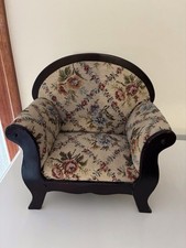 Vintage Dolls Furniture Wood Tapestry Upholstered Chair Floral Sofa 31 cm