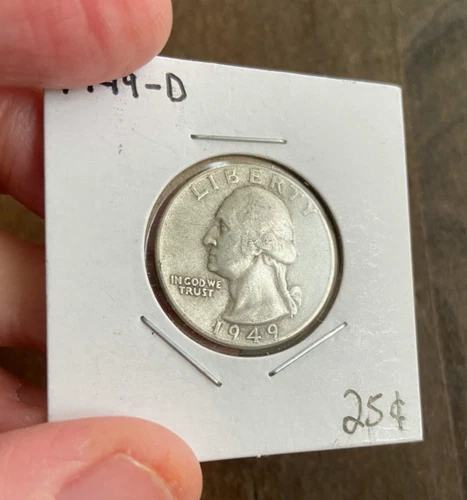 1949-D Washington Silver Quarter, Key Date, 90% Silver - F / VF