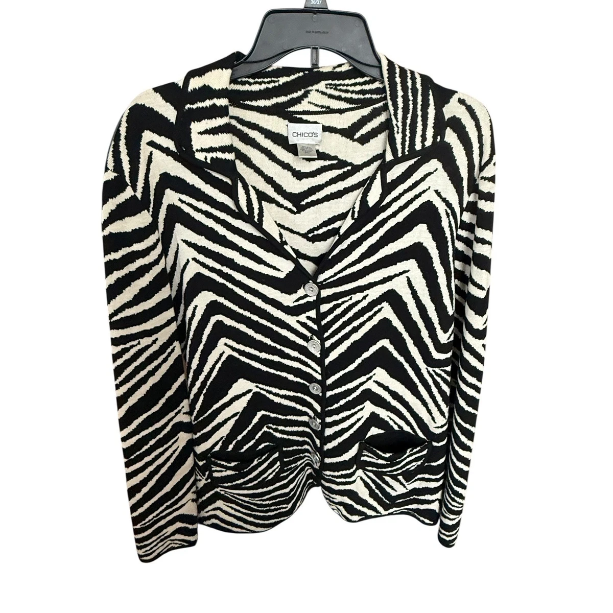Cardigan Léger CHICO'S Taille 2 - Imprimé Zèbre - Rayon/Ramie - Ouvert Devant - Neuf Sans étiquette