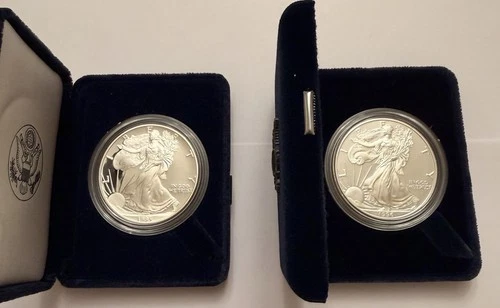 Silver Lot Of 2 - 1995 & 96 US American Eagle One Ounce Proof Coins w/ Box & COA