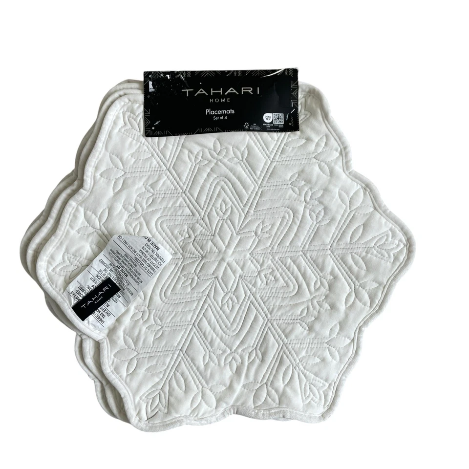 Tahari Home White Snowflake Velvet Placemats Set of 4 Christmas Holiday NEW - Image 4 of 4