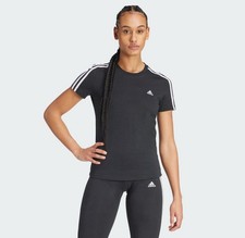 NWT adidas Women's Essentials Slim 3-Stripes Tee T-Shirt Top Black White XL