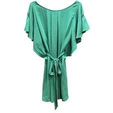 Green oversize bodice Midi Dress Tie Waist with flowing Sleeves Size Small