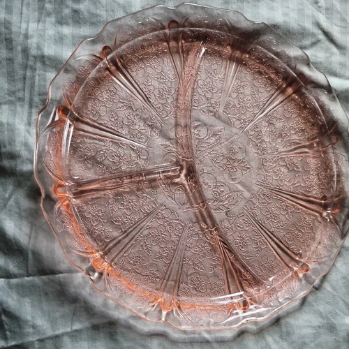 2 Jeannette Cherry Blossom Pink 9 1/4" Divided Grill Plates (Pair) Gorgeous