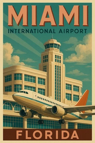 Miami International Airport Florida Metal Sign Postcard Vintage Style