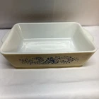 VTG Pyrex Homestead Beige Blue Speckle 503 Refrigerator Baking Dish 1.5QT Handle