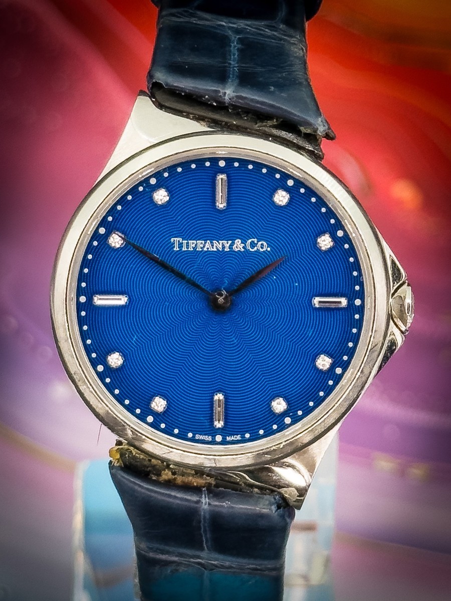 Tiffany & Co. Blue Dial Diamond Ladies Swiss Quartz Dress Watch  111682784