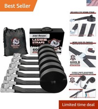 Heavy-Duty 12ft Lashing Straps 6-Pack with 600 lb Break Strength - Black