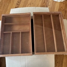 Set Of 2 Expandable Hardwood Drawer Organizers Pecan Wood V23933