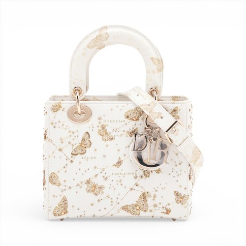 Christian Dior Lady Dior Handbag Leather White with Papers Unisex #ALB7547