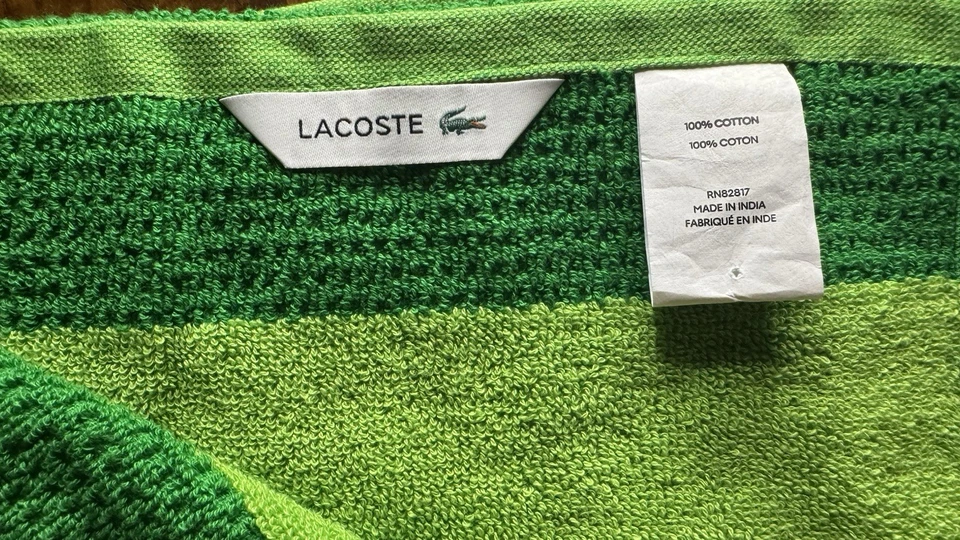 Toalla de baño verde Lacoste 100 % algodón 30" x 52" logotipo de cocodrilo grande nueva con etiquetas Foto 3 de 3